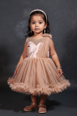 girl beige dress with a floral design - Fashion Desiner in Pune