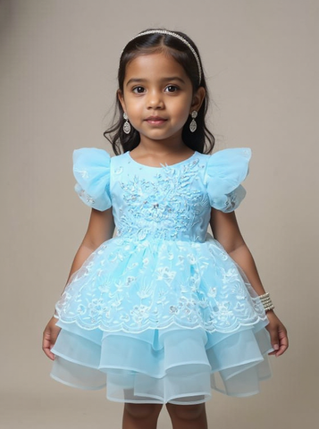 Young girl wearing a light blue lace dress - Fashion Designer in Pune