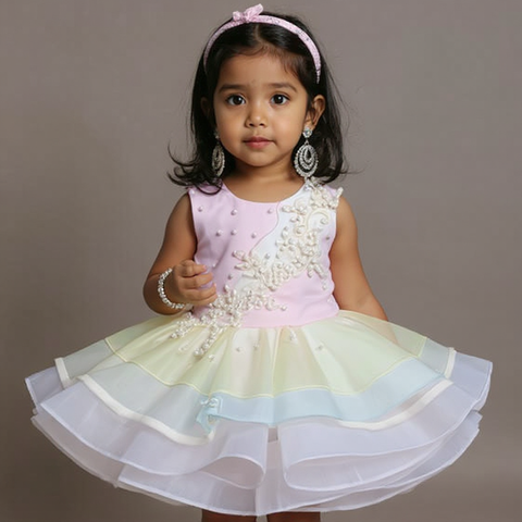 girl pastel dress with pearl details - Fashion Designer in Pune