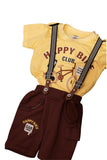 Children's outfit with yellow shirt and brown pants featuring 'Happy Bike Club'- Fashion Designer in Pune