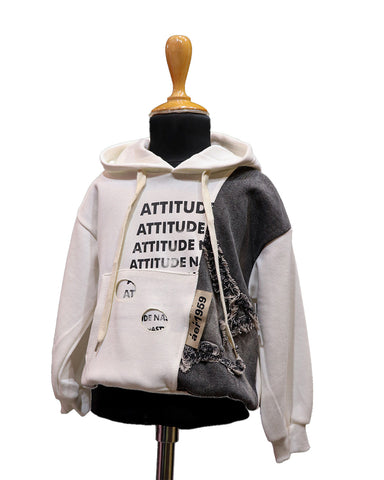 Two-tone hoodie with text design on a mannequin - Fashion Designer in Pune