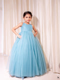Girl in a blue dress with a white feathered skirt - Fashion Desinger in Pune