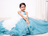 Girl in a blue dress with a white feathered skirt - Fashion Desinger in Pune