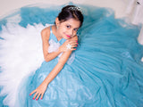 Girl in a blue dress with a white feathered skirt - Fashion Desinger in Pune
