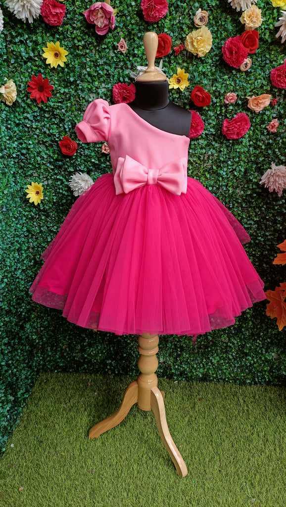 Pink dress with a bow for girls - Fashion Designer in Pune
