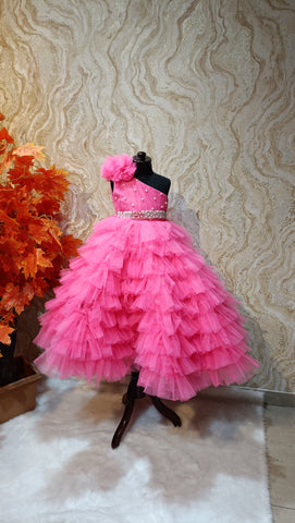 Pink ruffled dress for girl - Fashion designer in pune