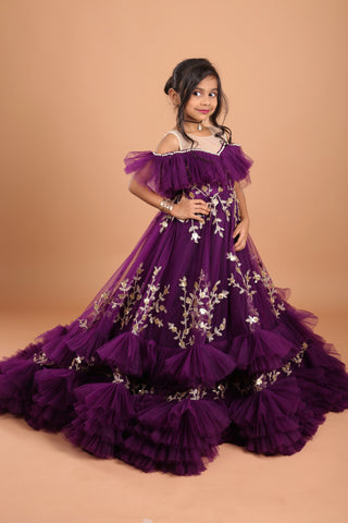 girl purple gown with floral details on - Fashion Designer in Pune